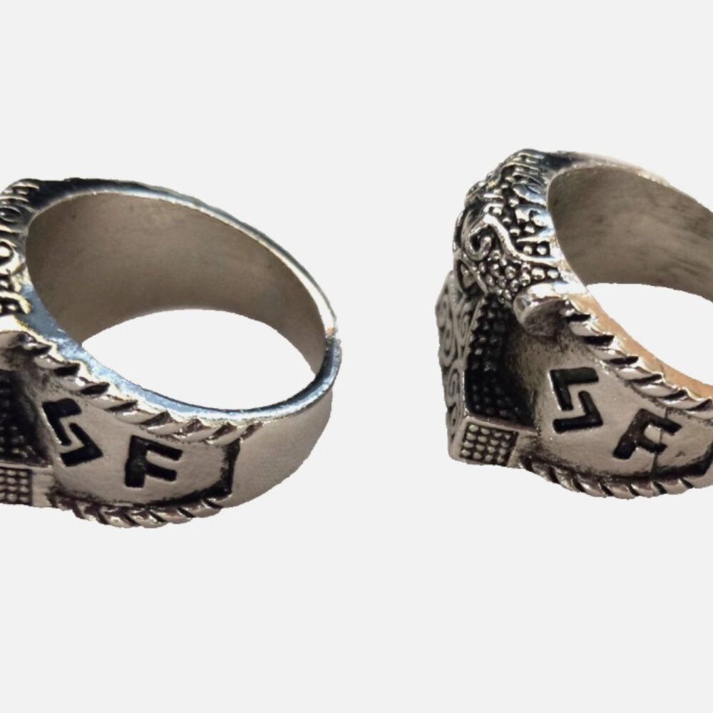 Viking Thor’s Hammer Mjölnir Rings Pair Silver Tone Norse Celtic Jewelry Sz 8-9 - Picture 8 of 12